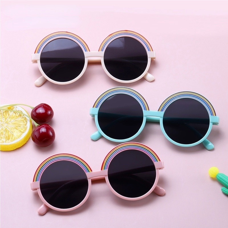 Kính Mát Gọng Tròn Màu Cầu Vồng Thời Trang Cho Bé