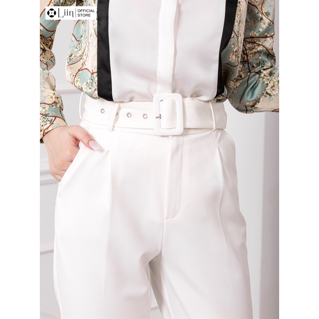 Quần Baggy Linbi màu trắng kèm đai kiểu dáng công sở thanh lịch liin clothing Q3197