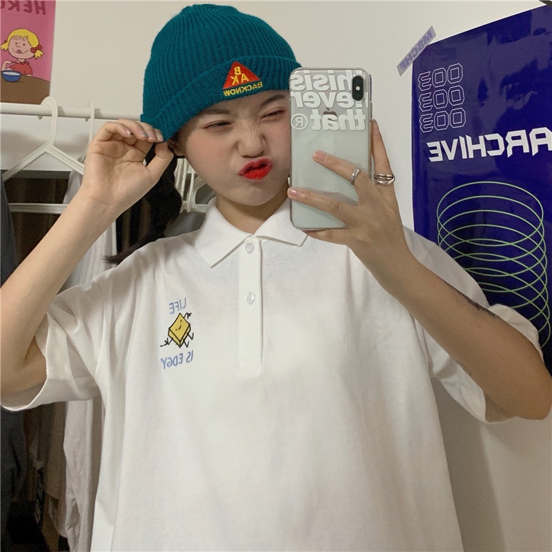 Polo Áo Nữ Nam Chất Thun Mềm Mát Form Rộng In Hình Bất Lực Siêu Cute Phong Cách Hàn Quốc Đáng Yêu TTQ0378