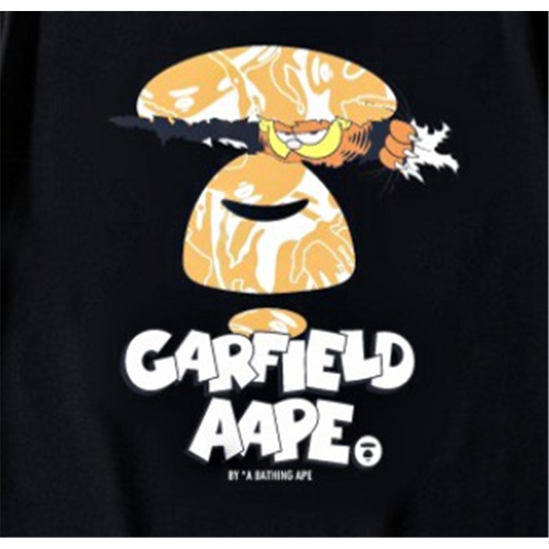 Hàng Bán Chạy AAP*E Áo Thun Cotton Tay Ngắn Cổ Thuyền In Họa Tiết Mèo Garfield Cho Nam Và Nữ