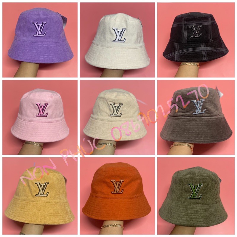 MŨ BUCKET NHUNG PHOM CỤP THÊU LV