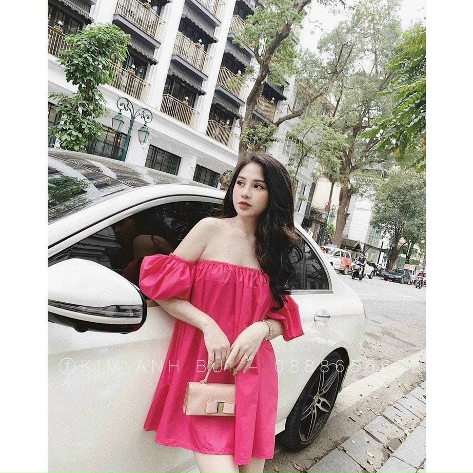 áo kiểu bệt vai tay ngắn bồng fom dài