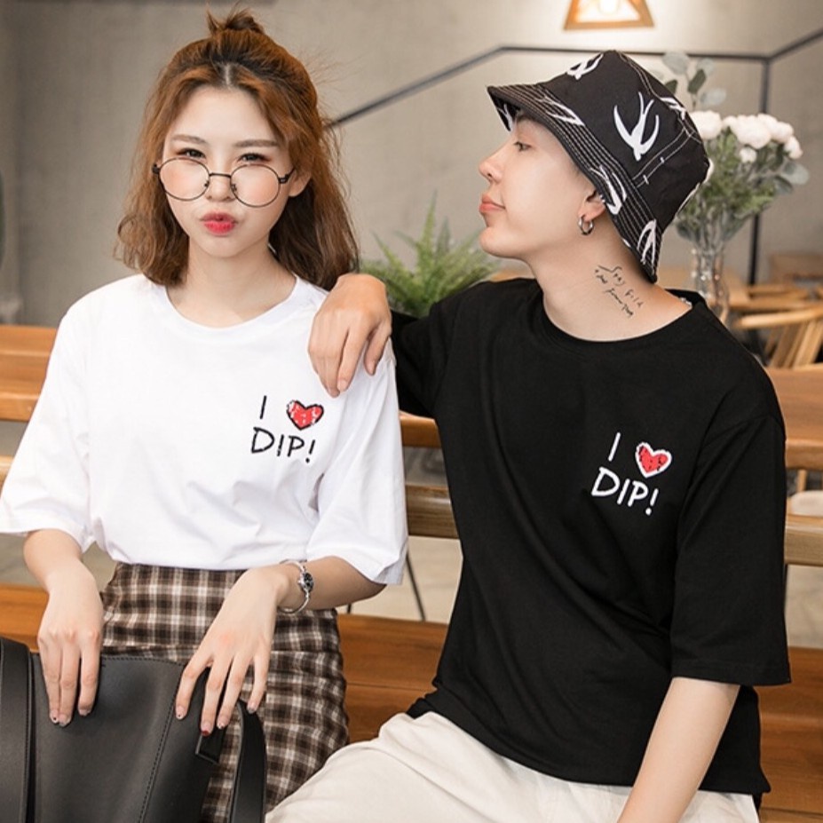 Áo thun đôi  cao cấp cotton 100% fom rộng tay lỡ ilove dip