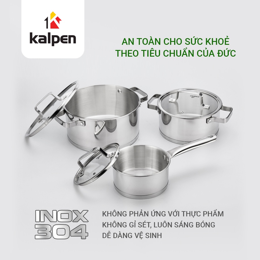 BỘ 3 NỒI INOX304 KALPEN GLITER KP-3568 HÀNG CHÍNH HÃNG