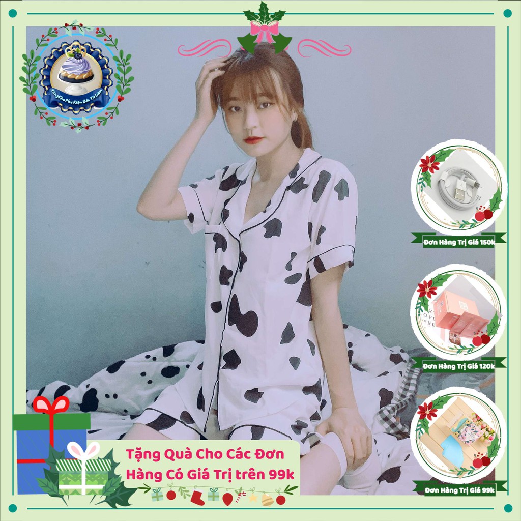 Đồ ngủ nữ cotton thun cộc tay, Đồ bộ nữ cộc tay bộ mặc nhà dễ thương họa tiết bò sữa cực xinh