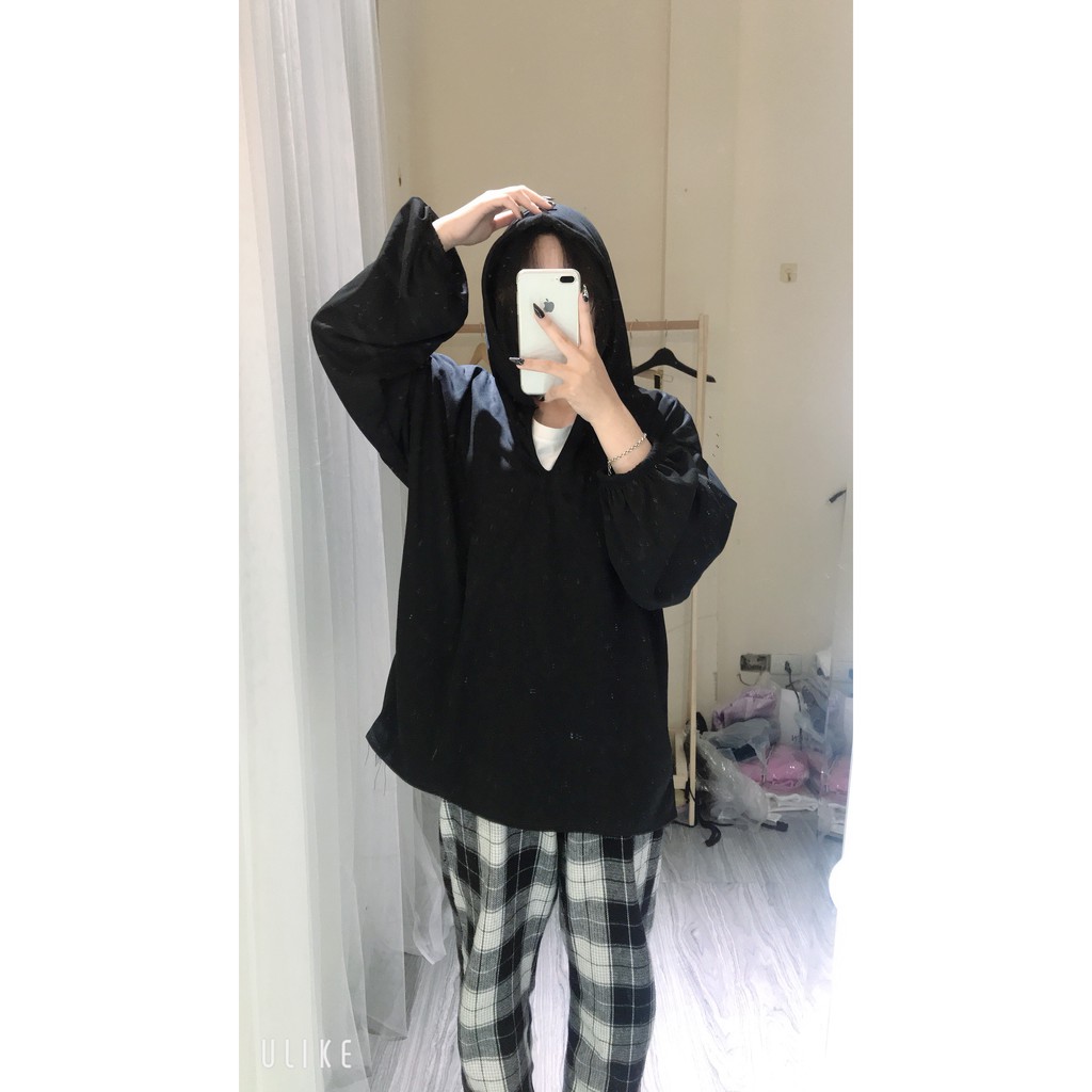 Áo Hoodie cổ vuông Unisex Ulzzang Vải Nỉ Ngoại/ Áo Hoodie Nữ cổ vuông form rộng 💝Cotton Nỉ da cá