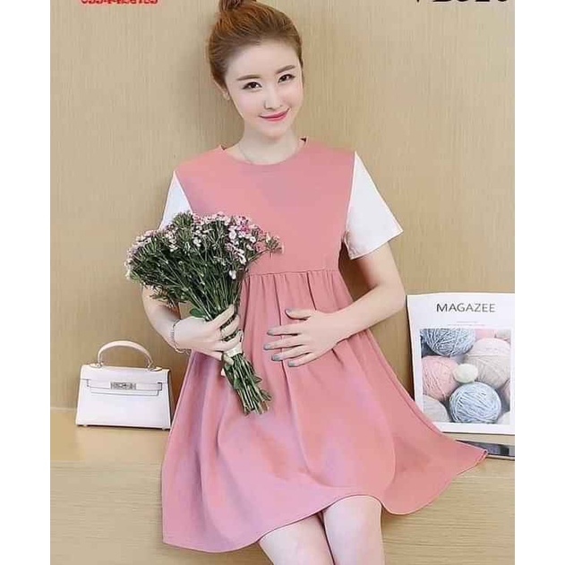 Váy bầu thời trang thiết kế babydoll chất Đũi size từ 40 đến 70kg