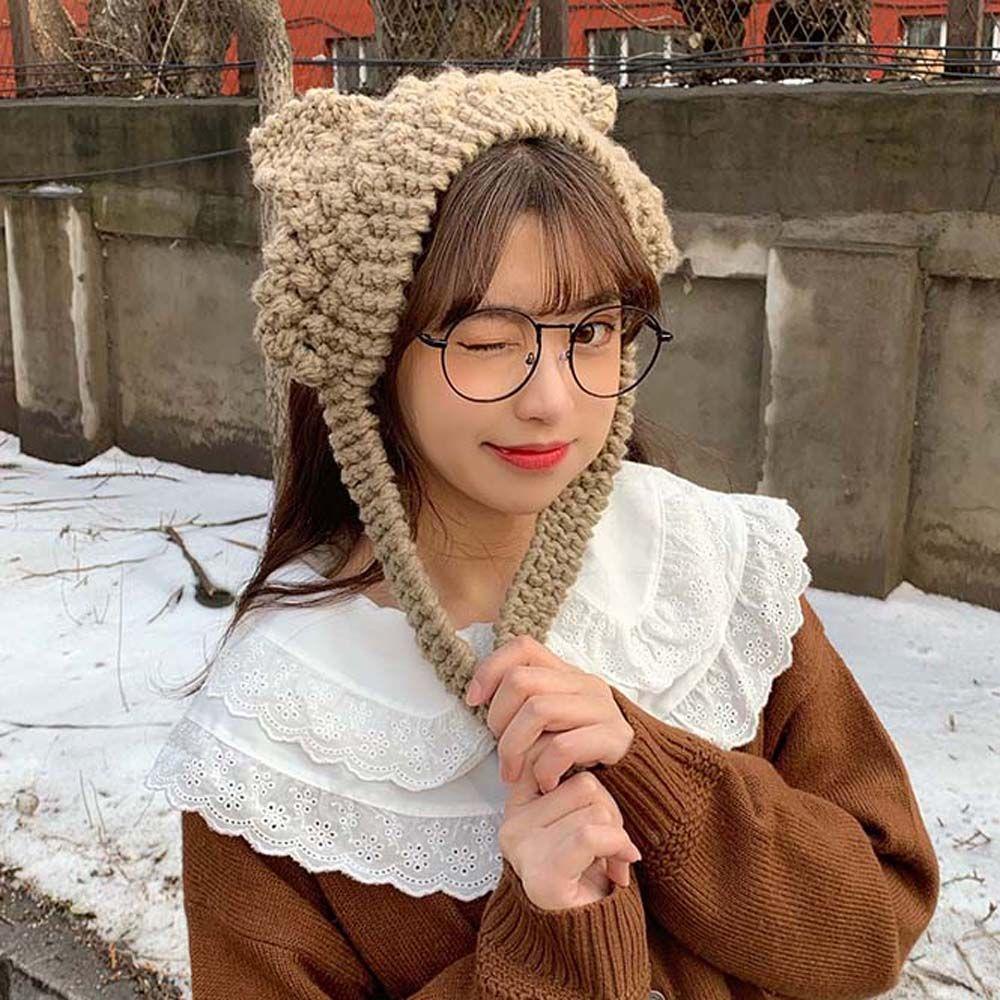 Mũ Len Dệt Kim Giữ Ấm Tai Mèo Hoạt Hình Phong Cách Hàn Quốc Dễ Thương WMES15H Dành Cho Bạn Nữ