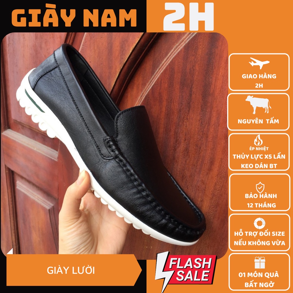 ( Thanh lý lẻ size 38+39) Giày Lười Da Bò Đế Thể Thao phối quần jean (2HB - 09)