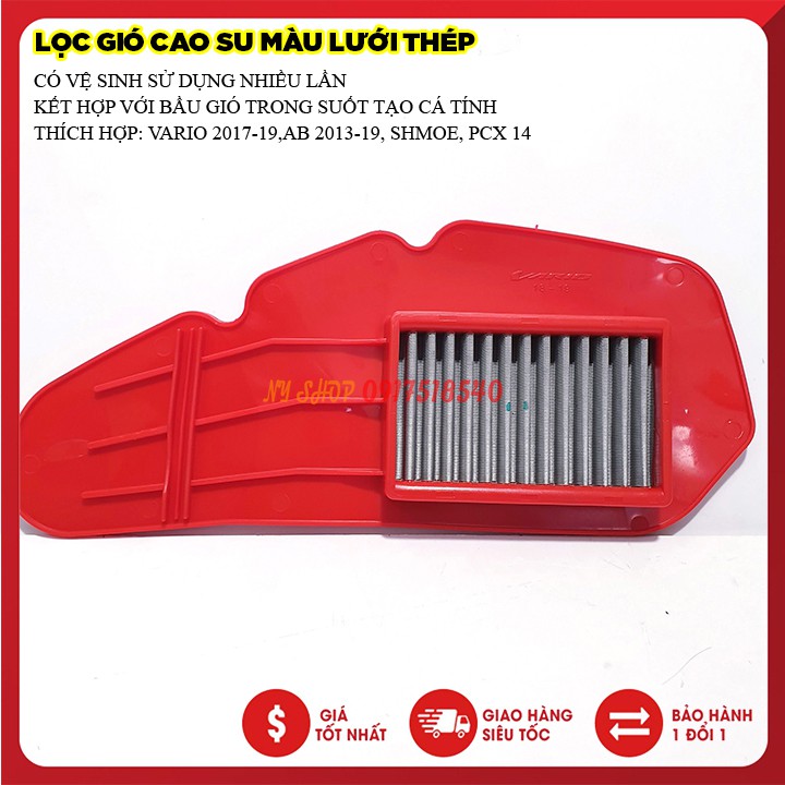 BẦU GIÓ TRONG SUỐT ZHIPAT + LỌC GIÓ MÀU LƯỚI THÉP GẮN AB,VARIO,PCX