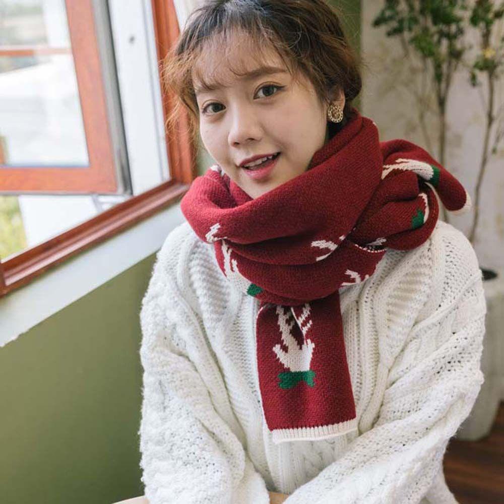 Khăn Choàng Cổ Dài Vải Cashmere Giả Họa Tiết Tuần Lộc Giáng Sinh Thời Trang Thu Đông VANES1