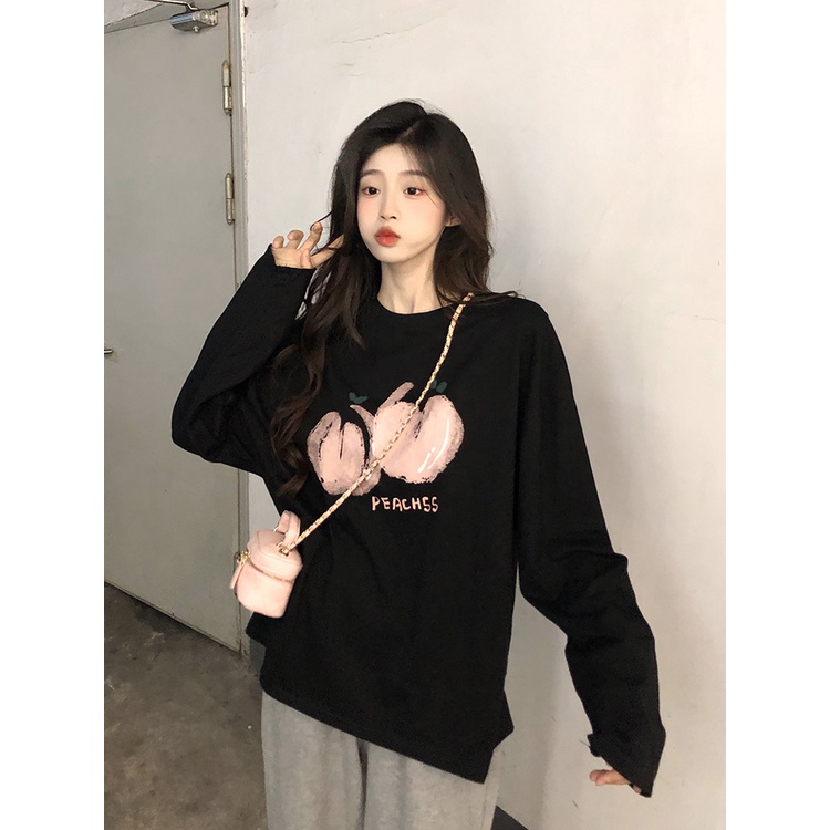 Áo thun cotton tay dài dáng rộng phong cách thời trang Hàn Quốc dành cho nữ