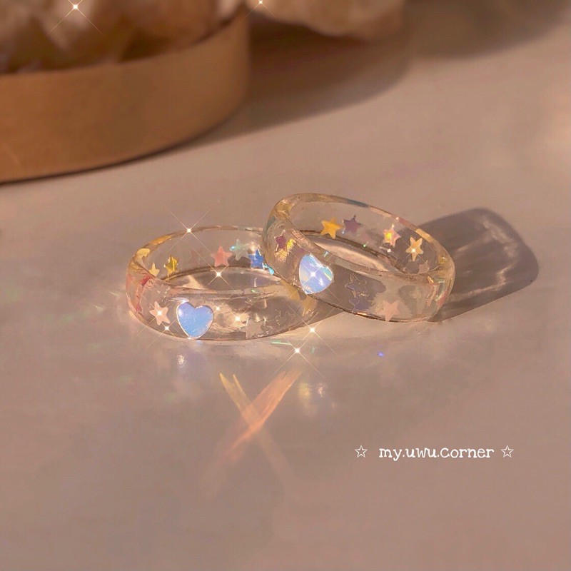 Nhẫn nhựa hàn quốc, nhẫn resin ánh holo trái tim | Angelic’s Heart | @myuwucorner