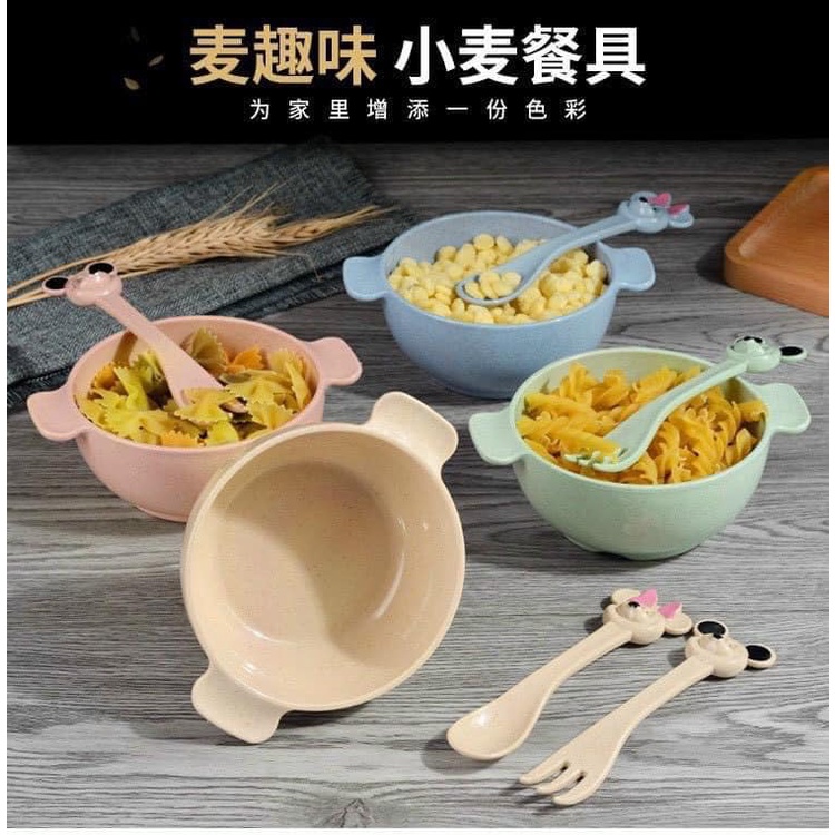Bát ăn dặm lúa mạch tặng kèm thìa dĩa cho bé mẫu mới