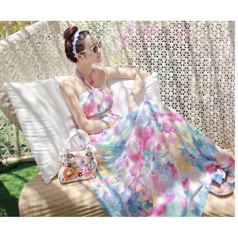 ĐẦM MAXI CỘT DÂY CỔ YẾM SANG CHẢNH