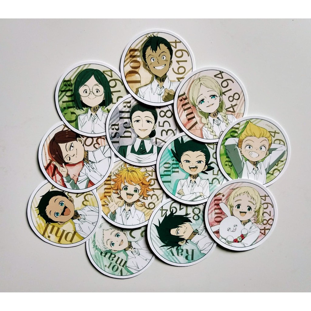 Bộ 12 sticker anime The Promised Neverland chibi size 4.5 cm - LLD076