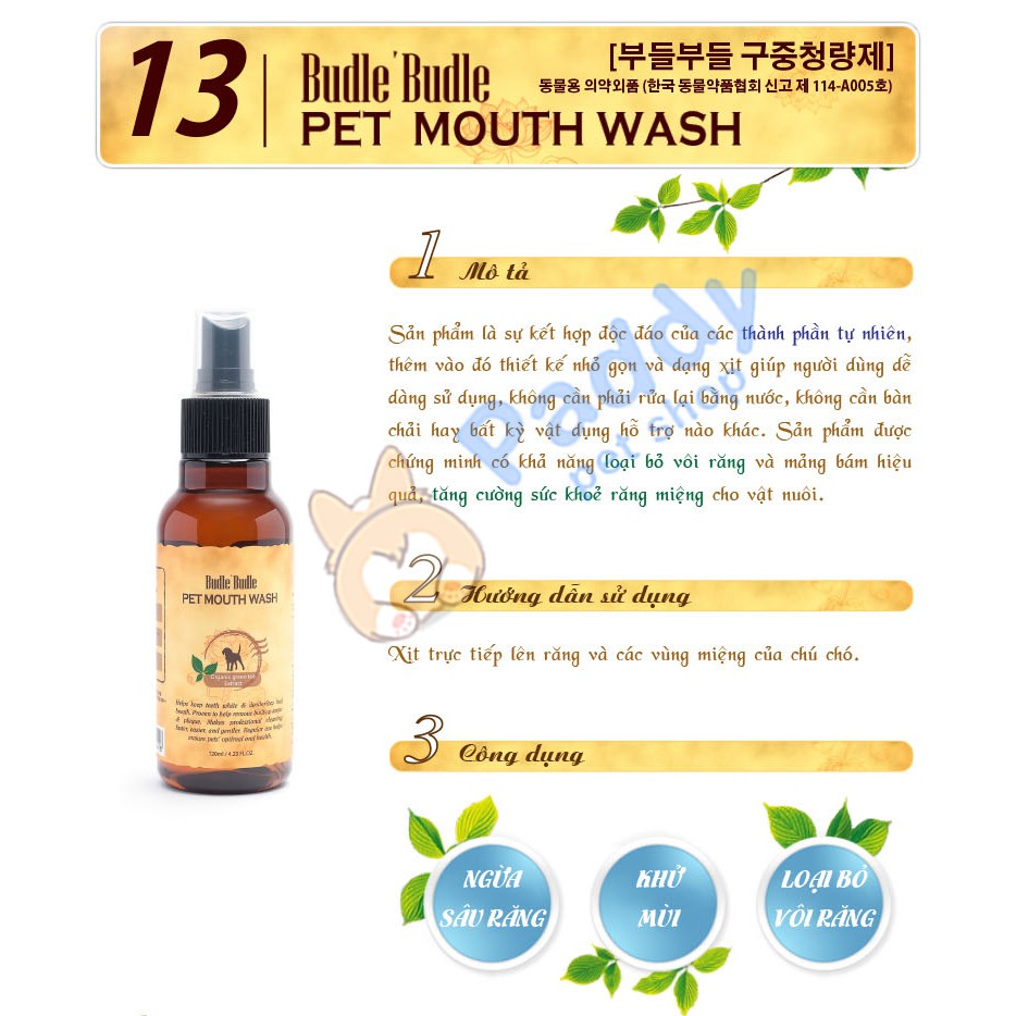 Xịt Budle Thơm Miệng &amp; Sạch Răng Chó (120ml)