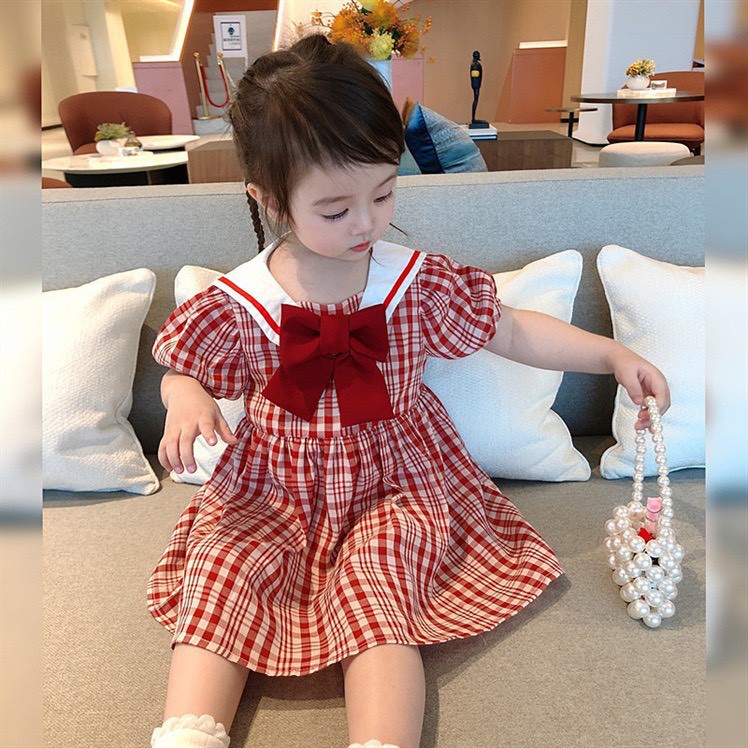 Váy bé gái Kẻ nơ đỏ Váy hè siêu xinh cho bé 8 - 25kg - V01
