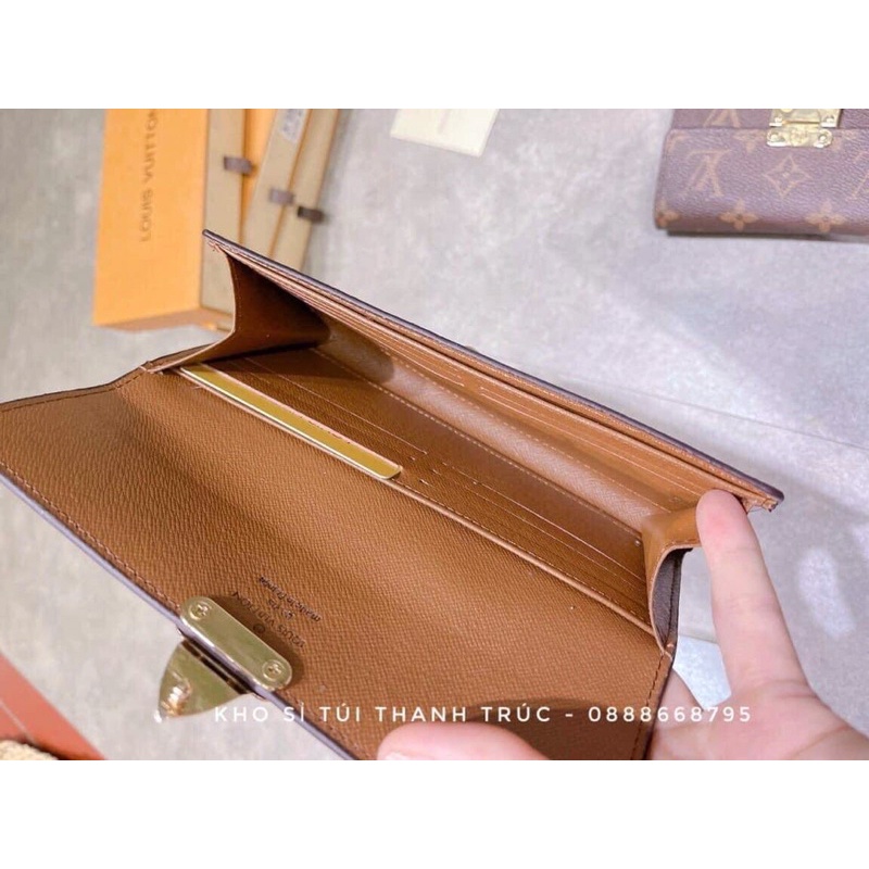 Ví ngắn + dài hoạ tiết hoa nâu da dày dặn