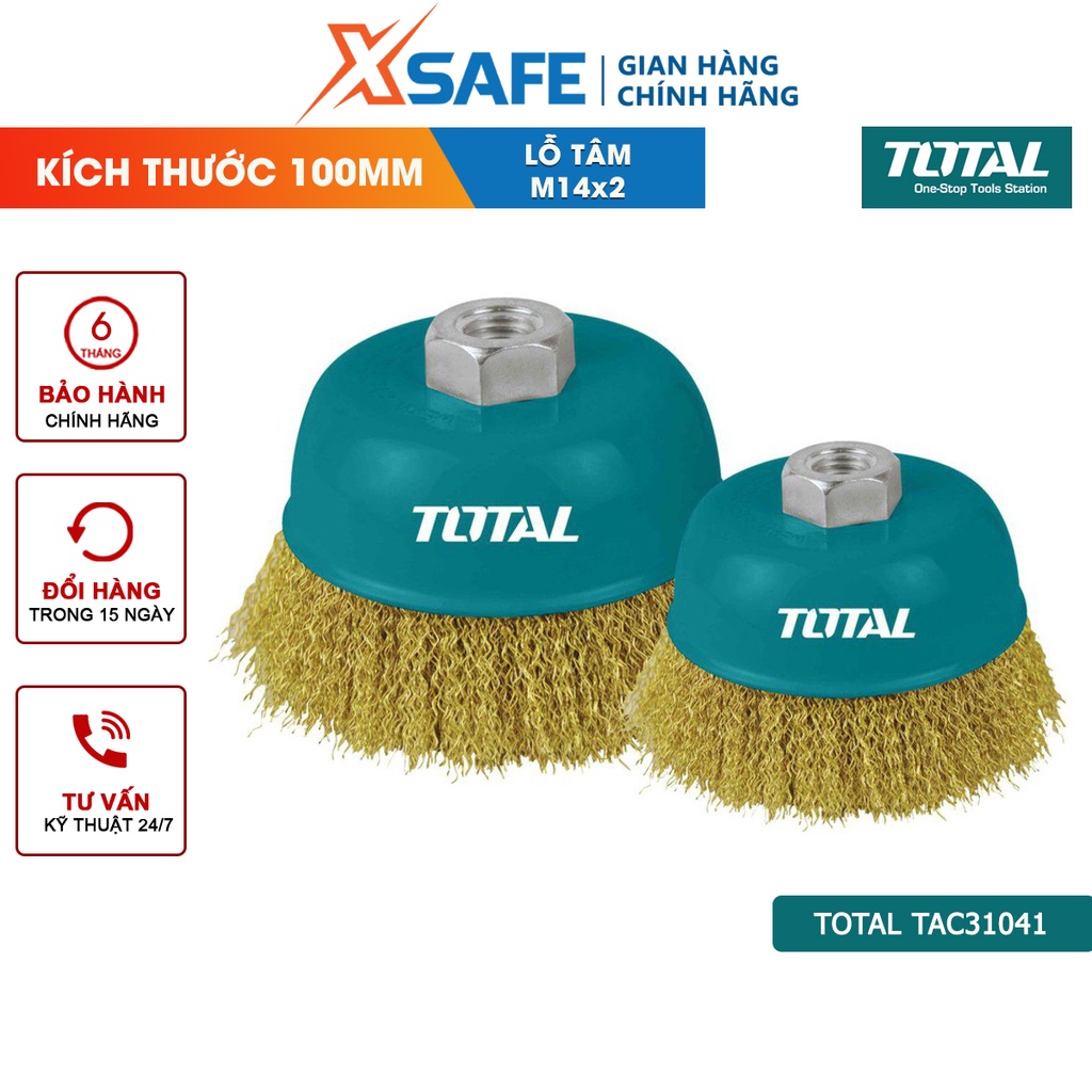 Chén cước thẳng TOTAL TAC31041 chổi cước Chất liệu sợi đồng, Chiều ngang 100mm, Lỗ tâm M14x2, Kích thước sợi 0.3mm