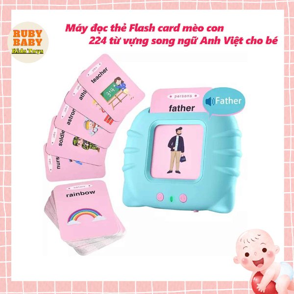 Máy đọc thẻ flash card mèo con 224 từ vựng song ngữ anh việt cho bé RUBY BABY KIDS TOYS - đồ chơi trẻ em giáo dục