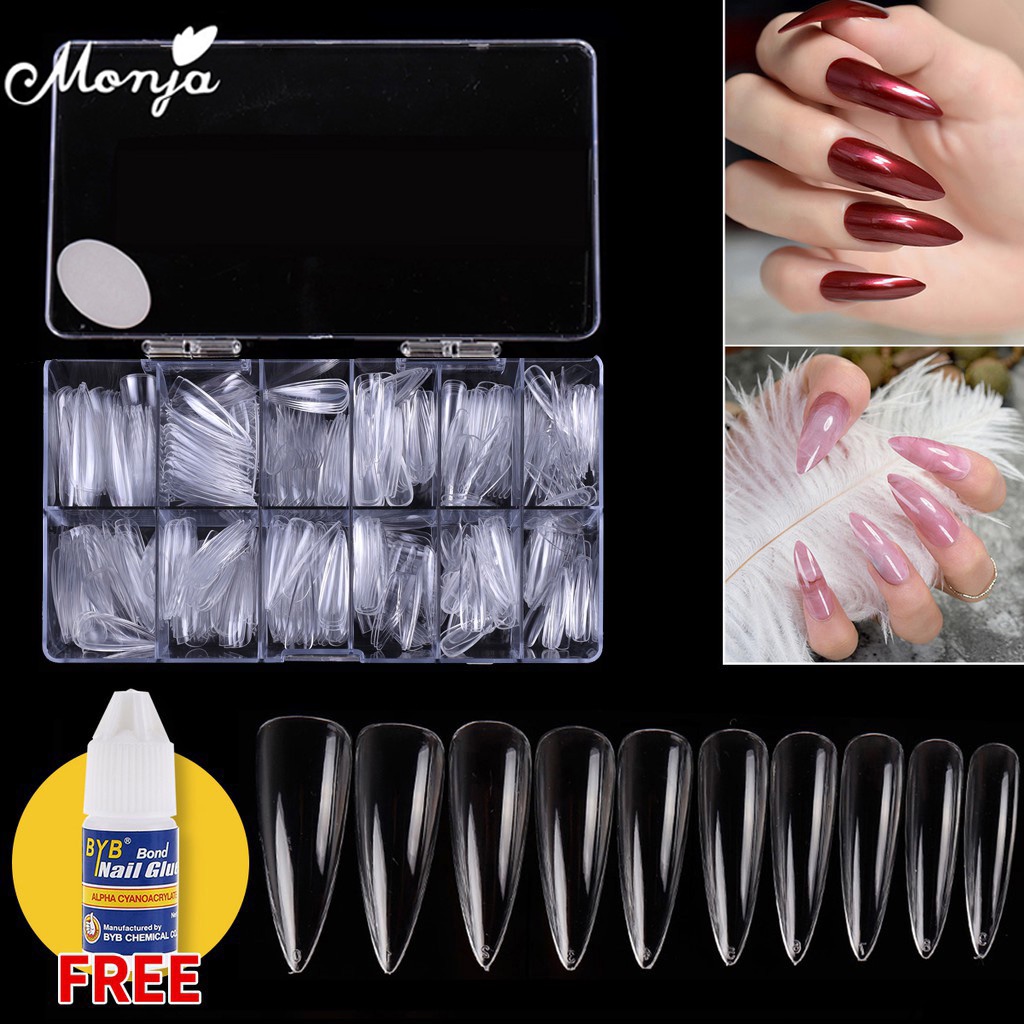 Monja Bộ 500 Móng Tay Giả Bằng Acrylic Trong Suốt