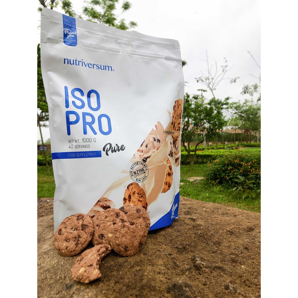 Wheyprotein isolate ISO PRO NUTRIVERSUM, sữa tăng cơ, chứa 3 Enzyme chuyển hóa, 1kG/40 lần dùng