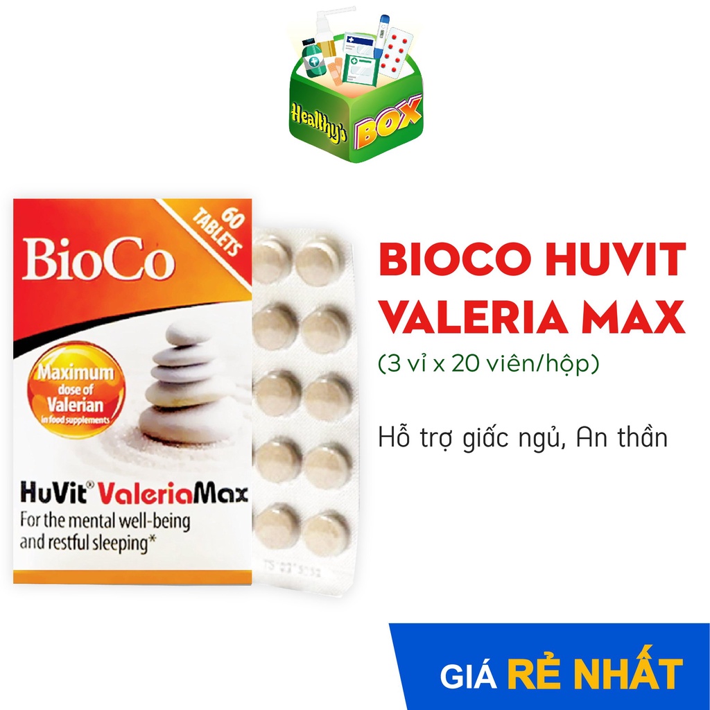 Viên uống hỗ trợ an thần Bioco Huvit Valeria Max - giúp ngủ ngon, giảm căng thẳng, stress (3 vỉ x 20 viên/hộp)