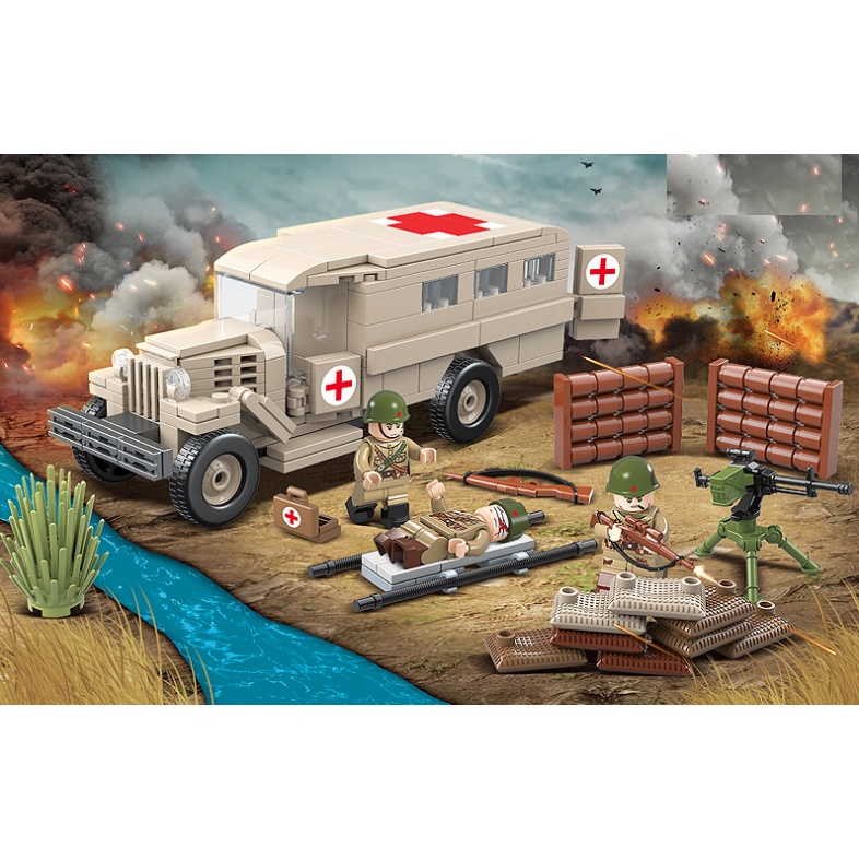 Set 334 Mô Hình Xe Cứu Thương WW2 GAZ-55 Mới