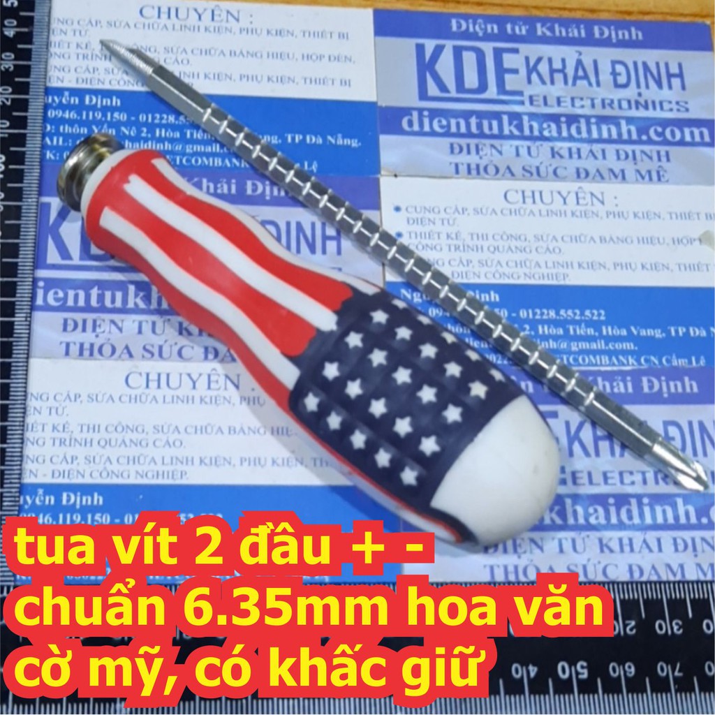 Tuốc nơ vít tua vít tô vít 2 đầu + - chuẩn 6.35mm hoa văn cờ mỹ, có khấc giữ kde6680