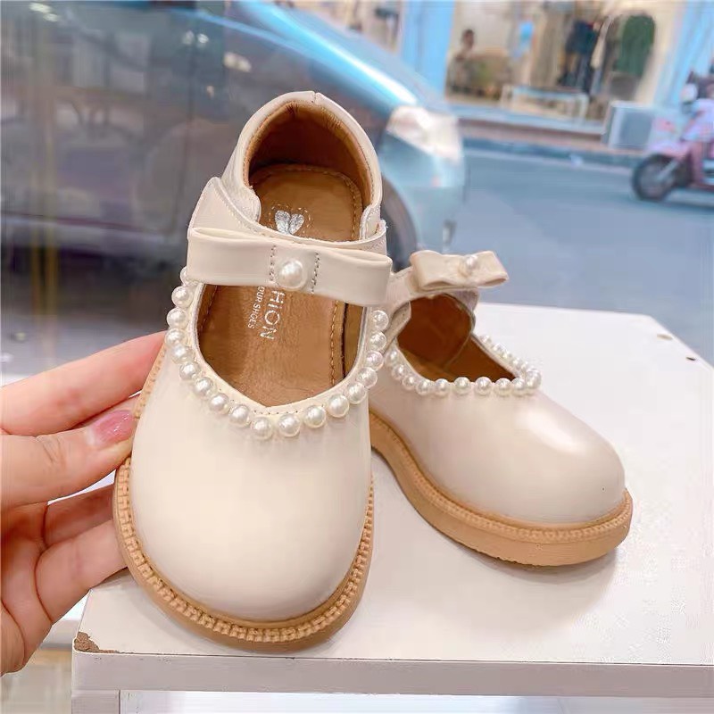 Giày búp bê bé gái - Giày bệt cho bé quai dán ngang gắn nơ, da PU mềm êm đính ngọc chắc chắn xinh xắn QCCC C30 (sz22-31)