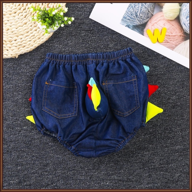Quần Short Denim Phối Đuôi Khủng Long Xinh Xắn Dành Cho Bé 0-3 Tuổi