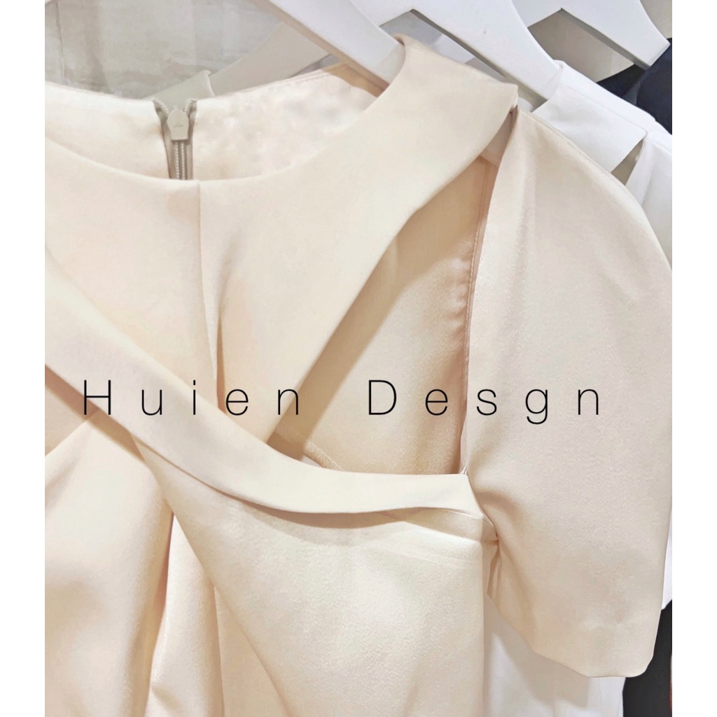 Áo kiểu nữ Hàn Quốc hàng thiết kế Huien Design, áo nữ kiểu bánh bèo, thiết kế có nơ xoắn ngực, tay phồng