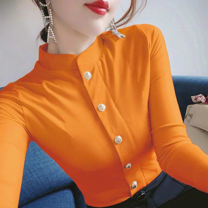 Áo Thun Nữ Dài Tay Cổ Cao Màu Trơn Thời Trang Mùa Thu