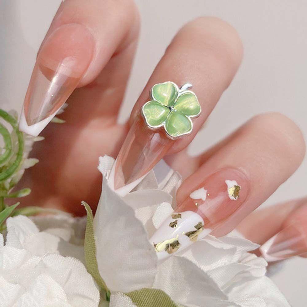 Móng Tay Giả Hình Cỏ Bốn Lá DYRUIDOJ|Phụ Kiện Trang Trí Móng Tay 3D Bằng Hợp Kim Phong Cách Retro Thời Trang