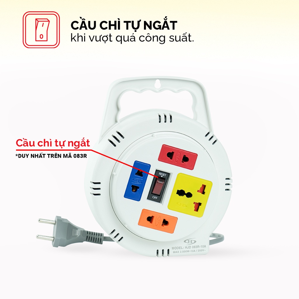 Ổ cắm điện tròn xoay tay Honjianda Mã 08 Dây 5m/10m - chính hãng