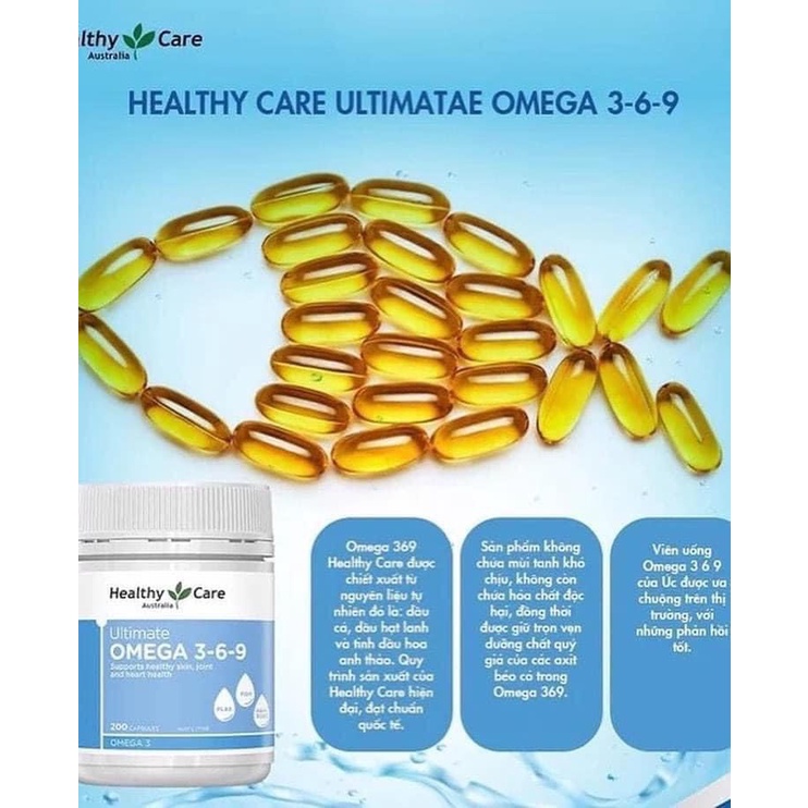 Viên uống omega 369 của healthy care 200 viên úc,hỗ trợ tăng trí nhớ, bổ tim, đẹp da