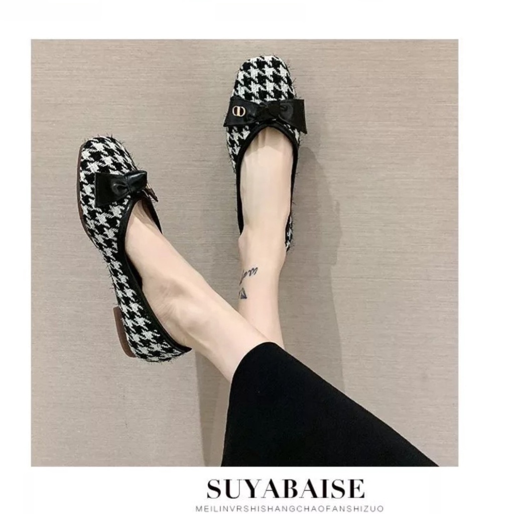 Giày búp bê vải dạ kẻ mẫu mới hottrend