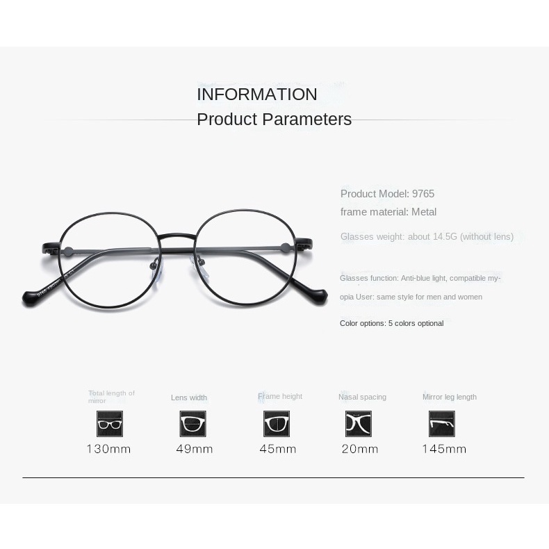 Kính Chống Bức Xạ Gọng Kim Loại Tròn Thời Trang Hàn Quốc