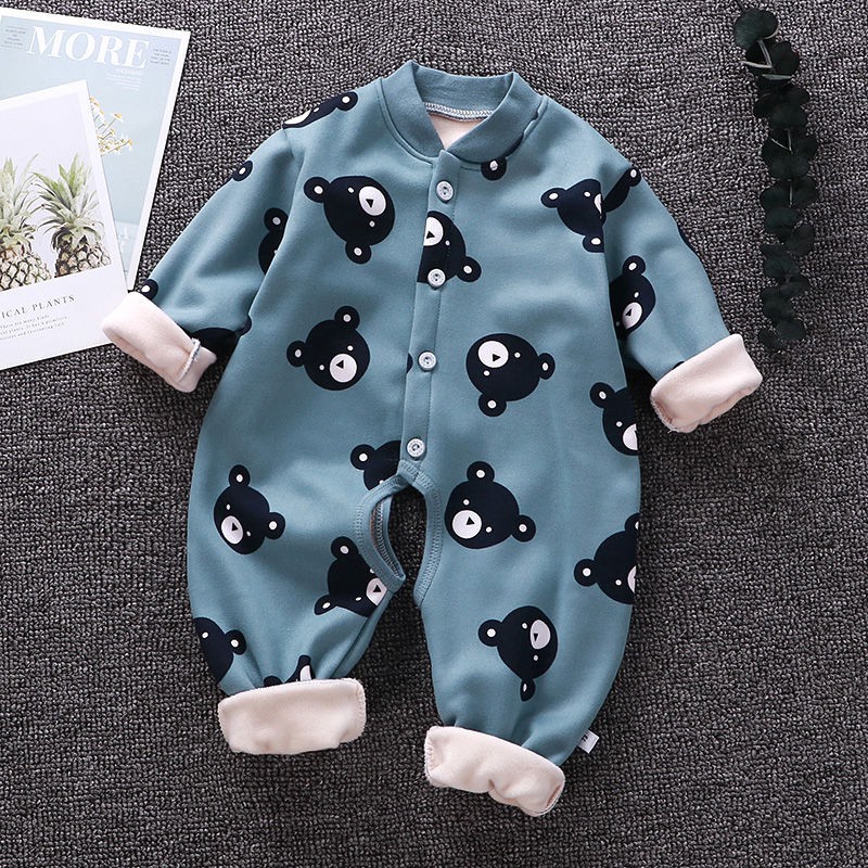 Quần áo ấm cho bé Xiêm dài tay cộng với nhung Baby Boy Winter Romper Nữ đồ ngủ sơ sinh 0-3-6 Tháng 1 tuổi