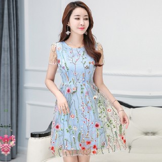 Đầm Xòe Ren Lưới Thêu hoa