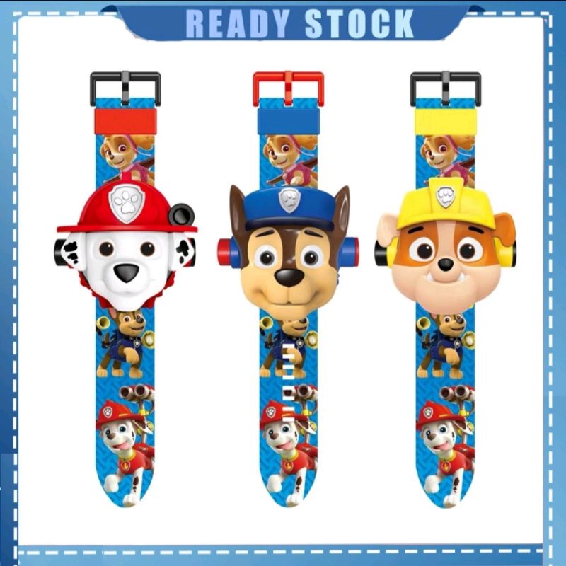 Đồ chơi đồng hồ có đèn chiếu phát sáng lên tường hình đội chó cứu hộ Paw Patrol điện tử cho bé trai