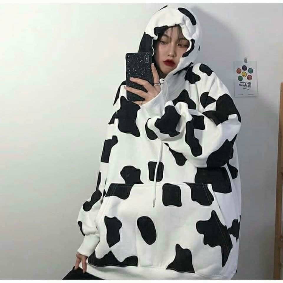 (Ảnh thật)Áo Khoác Hoodie Unisex Bò Sữa Kute Form Rộng