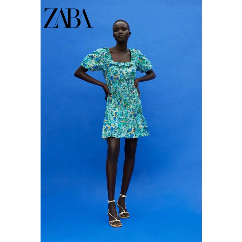 Zara Morocco full tag - Đầm Zara hoa xanh xinh mát DH12TBG48N10 New