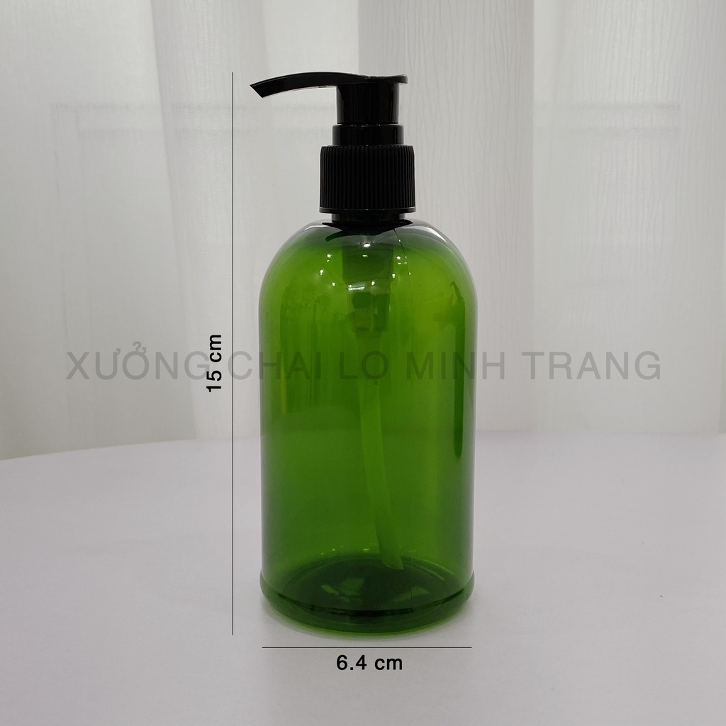 Chai chiết mỹ phẩm 300ml xanh lá nắp đen (Cổ 24) Chai đựng sữa tắm dầu gội