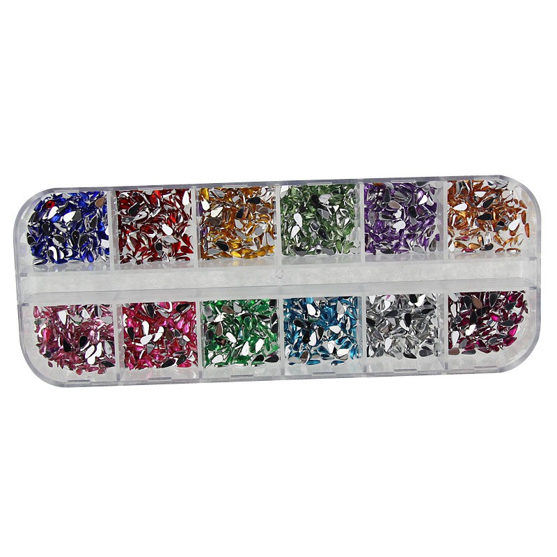 Bộ 1600 hạt đá giả kim cương 3D 12 màu dùng để trang trí móng tay nghệ thuật tự làm kèm hộp đựng