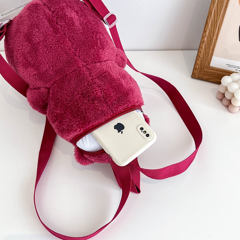 Ba Lô Đeo Vai Hình Gấu / Dâu Tây Bằng Lông Nhung Dễ Thương Xinh Xắn