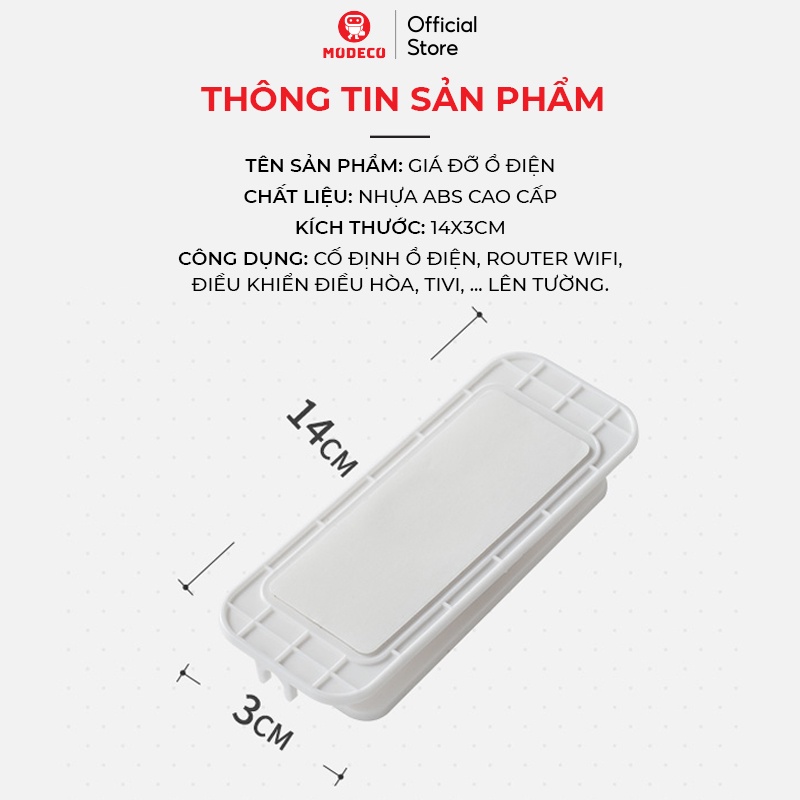 Miếng Dán Tường Treo Ổ Điện, Router Wifi, Xoay 360 Độ Tiện Lợi - Keo Siêu Dính - Nhựa ABS Cao Cấp - Modeco