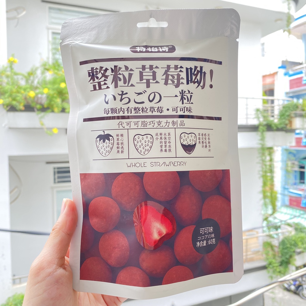 Socola Bọc Dâu Tây 4 Vị Túi 60g - Kẹo Ngọt Trái Cây