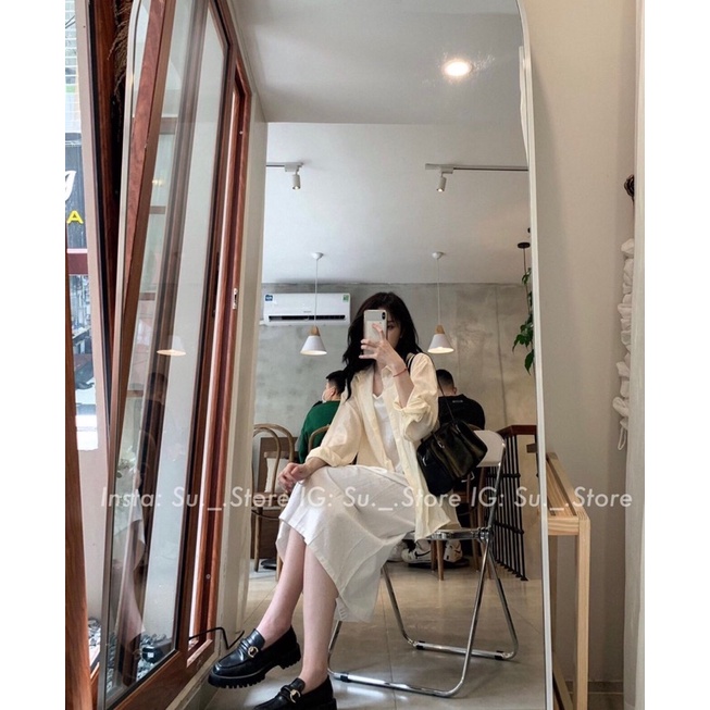 Set Đầm Midi Đũi Kèm Áo Sơ Mi 2Màu
